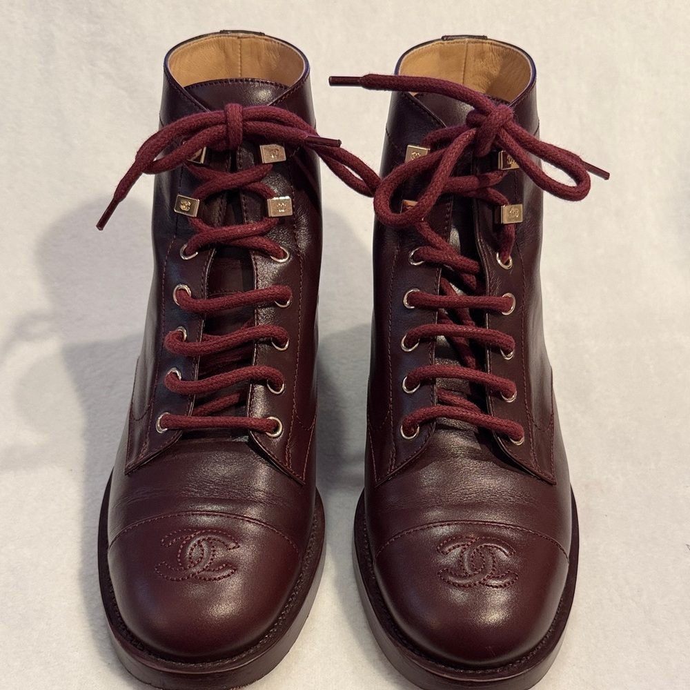 Chanel Burgundy Leather Women's Ankle Boots - Picture 8 of 16